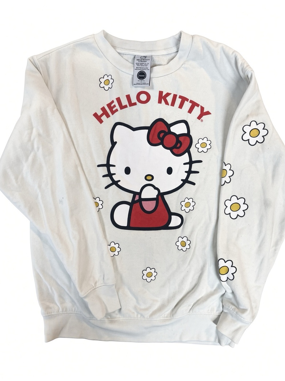 Sanrio Hello Kitty Bioworld Daisy Sleeve Sweatshirt Small Cream Like New Y2K
